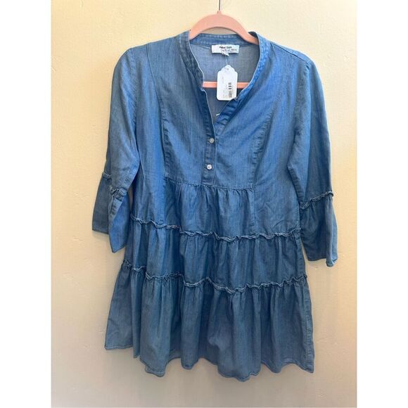 Peter Som Denim Chambray Tiered Dress Size 0 - Picture 5 of 8